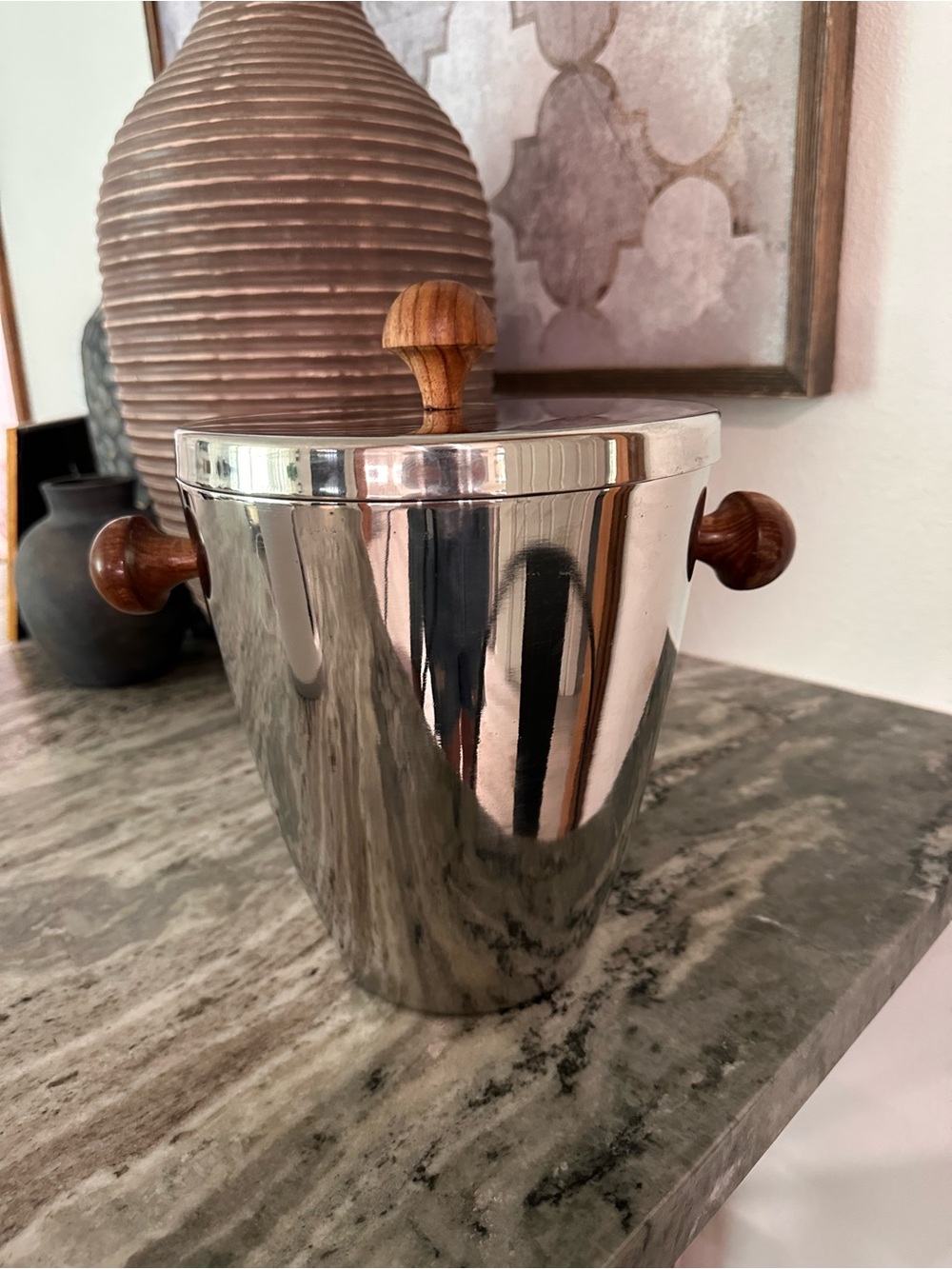 MCM Ice Bucket with Wood Accents